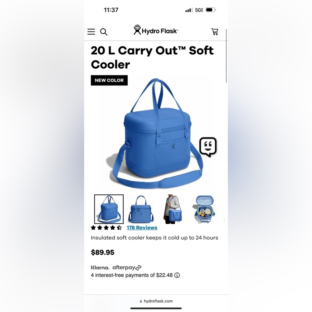 20 L Carry Out™ Soft Cooler. Hydro flask. In the color BALTIC. Slightly used